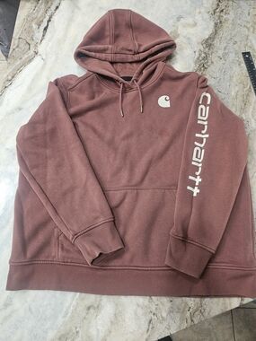 Carhartt Relaxed Fit Hoodie Women’s 2X Red Brown Logo Sweatshirt Plus Size